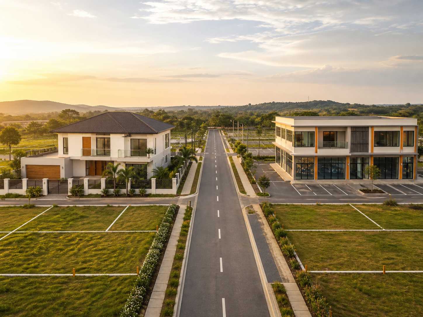 Residential home and commercial building beside serviced land plots